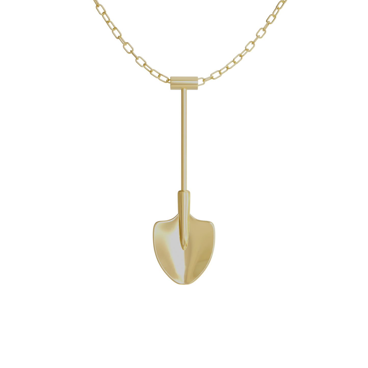 Spade In Chelsea Gold – gold shovel necklace, front view on chain
