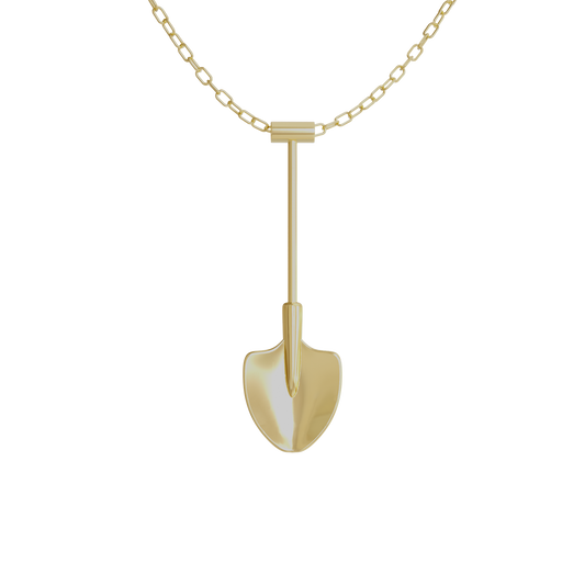 Spade In Chelsea Gold – gold shovel necklace, front view on chain
