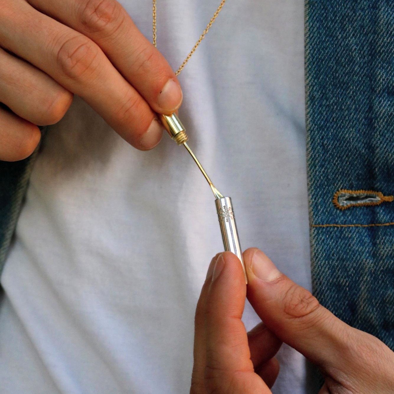 gold cigarette necklace with secret stash – Taylor Snift by Shovelle